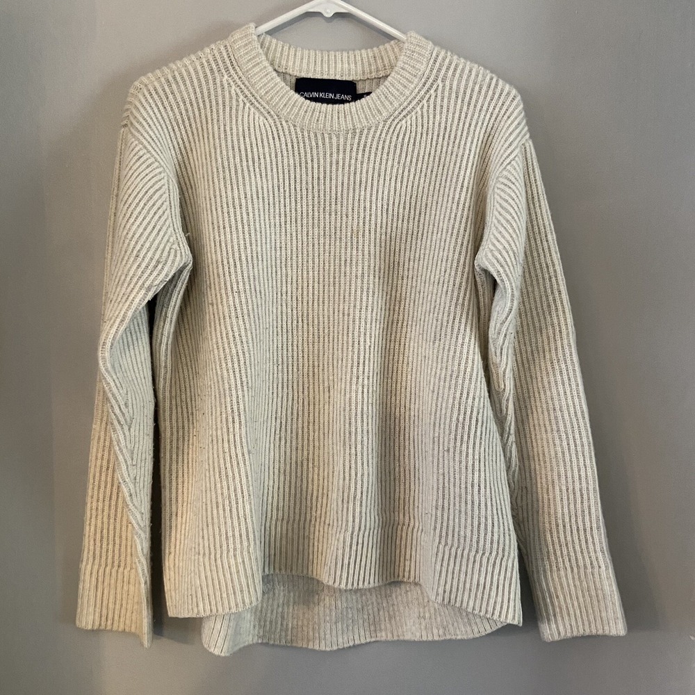 Calvin Klein Jeans Knit Cream Beige Stripped Sweater Size‎ Medium M